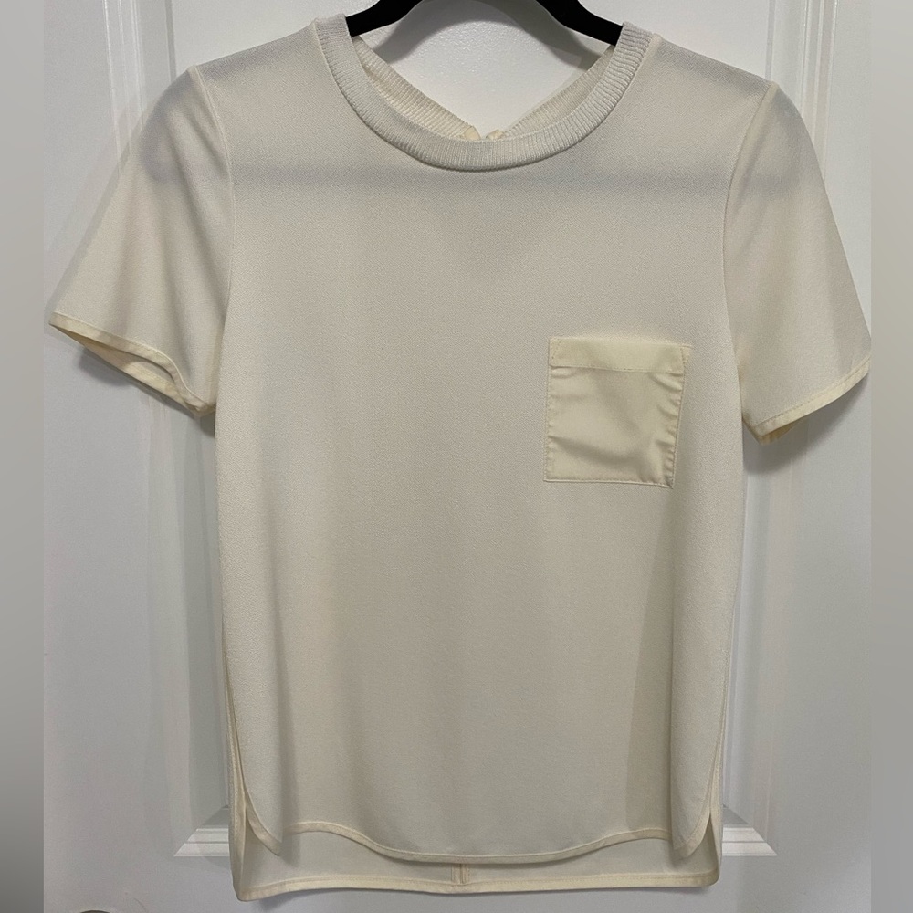 Off White Cream Short Sleeve Blouse Crepe Material